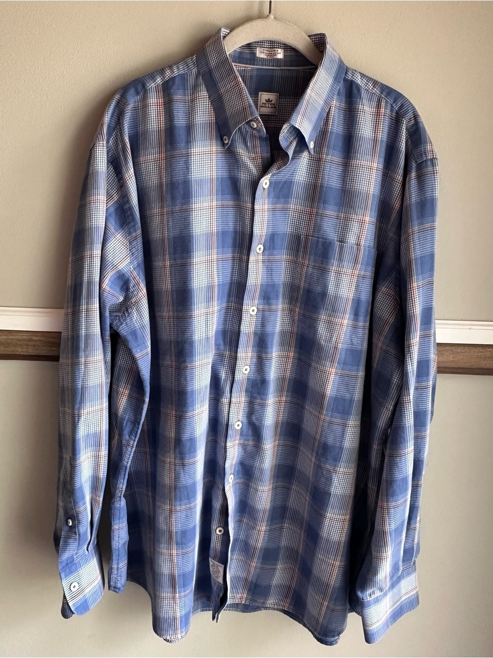Peter Millar Wool Cotton Blend Blue Plaid Button Shirt​